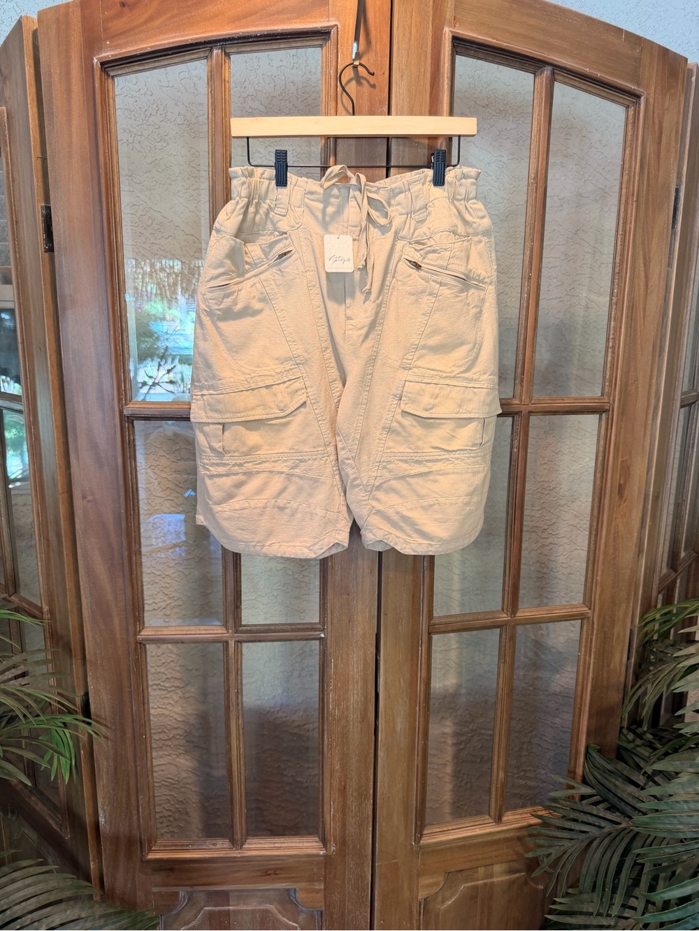 NWT Free People Weathered Charcoal Black Cargo Shorts with Elastic Waist and Tie